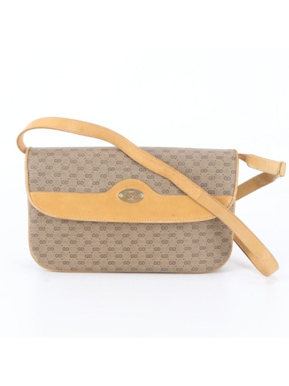 Gucci Vintage Micro GG Leather Shoulder Bag Tote Brown